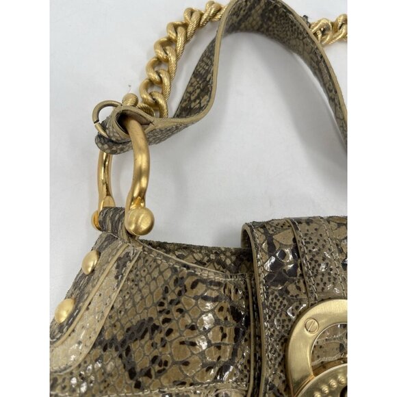 Steven By Steve Madden Faux‎ Python Shoulder Purse Gold Hardware Chain Strap - Picture 11 of 15